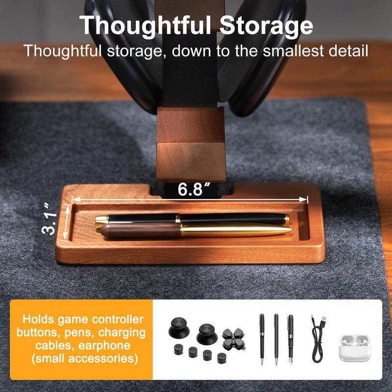 HUMANCOZY Solid Wood Controller Holder and Headphone Stand, Gaming Controller Stand for Desk, Dual Controller Organizer Rack, Fits Xbox, PS4, PS5, Gamepad, Headset Holder for Son, Husband, Boyfriend - Image 5